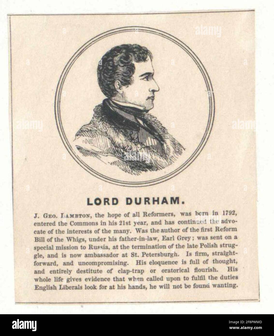 Lambton, 1. Earl of Durham, John George . Stock Photo