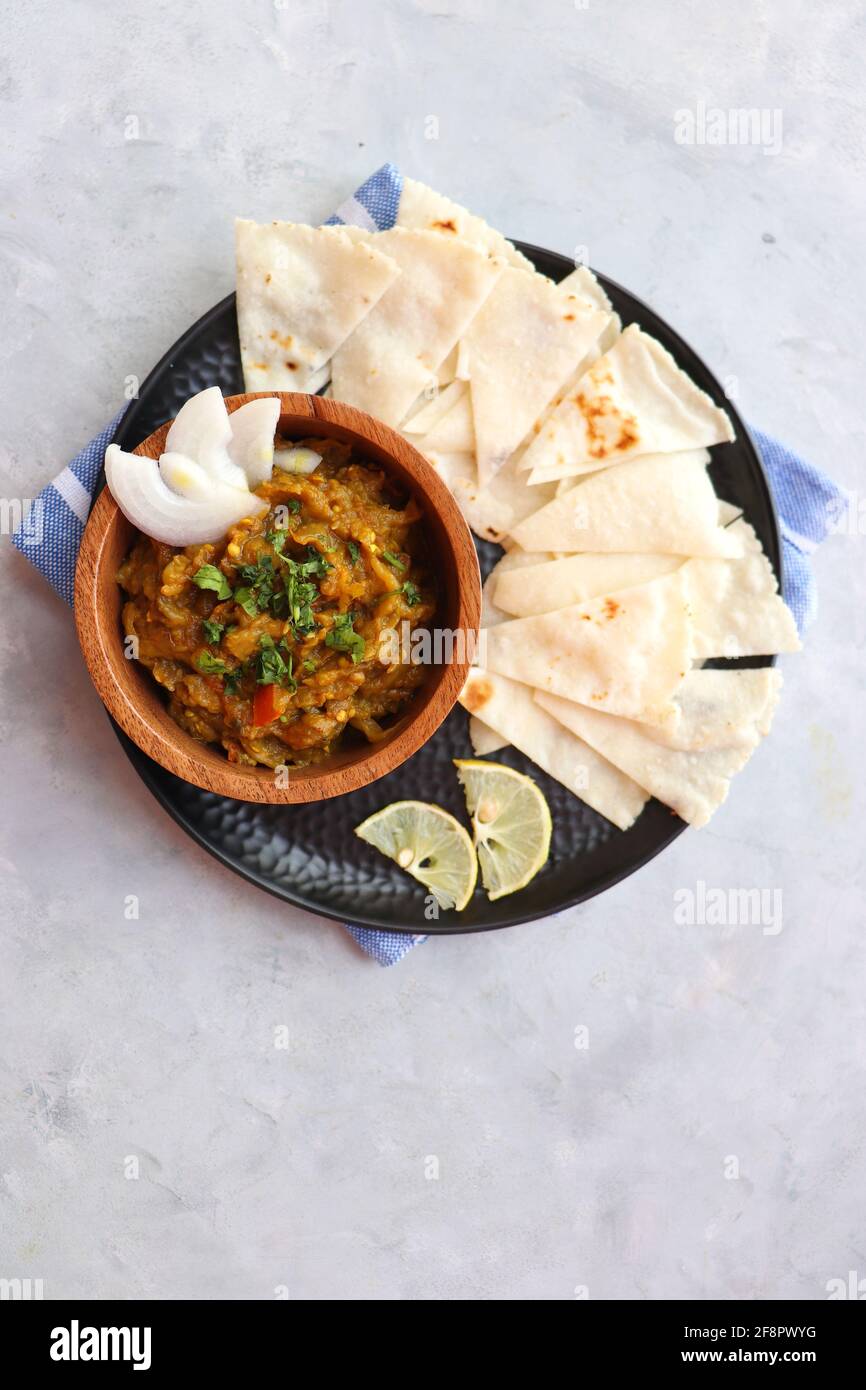 Baigan Bharta, also called Vangyache Bharit in Marathi. It is a roasted