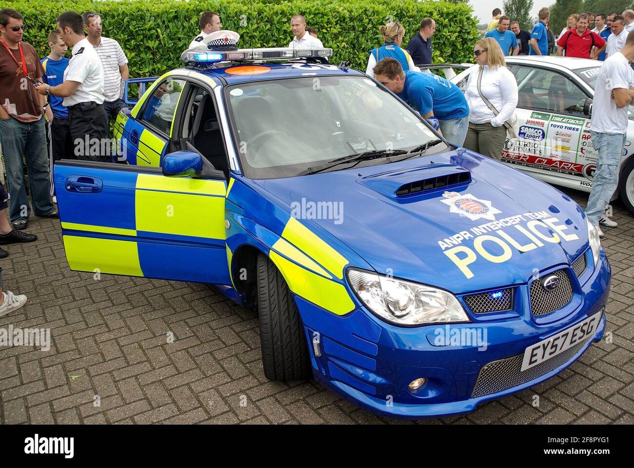 Police Interceptors. ANPR equipped police car made famous by Channel 5 TV programme, at a car event at the Prodrive racing car centre. Meeting public Stock Photo