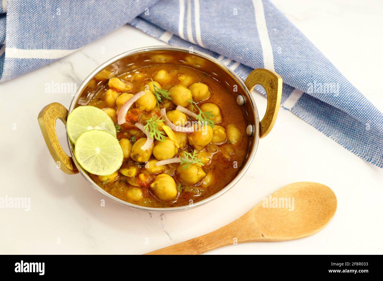 Indian food. Fresh chickpea masala, Chole masala curry, traditional