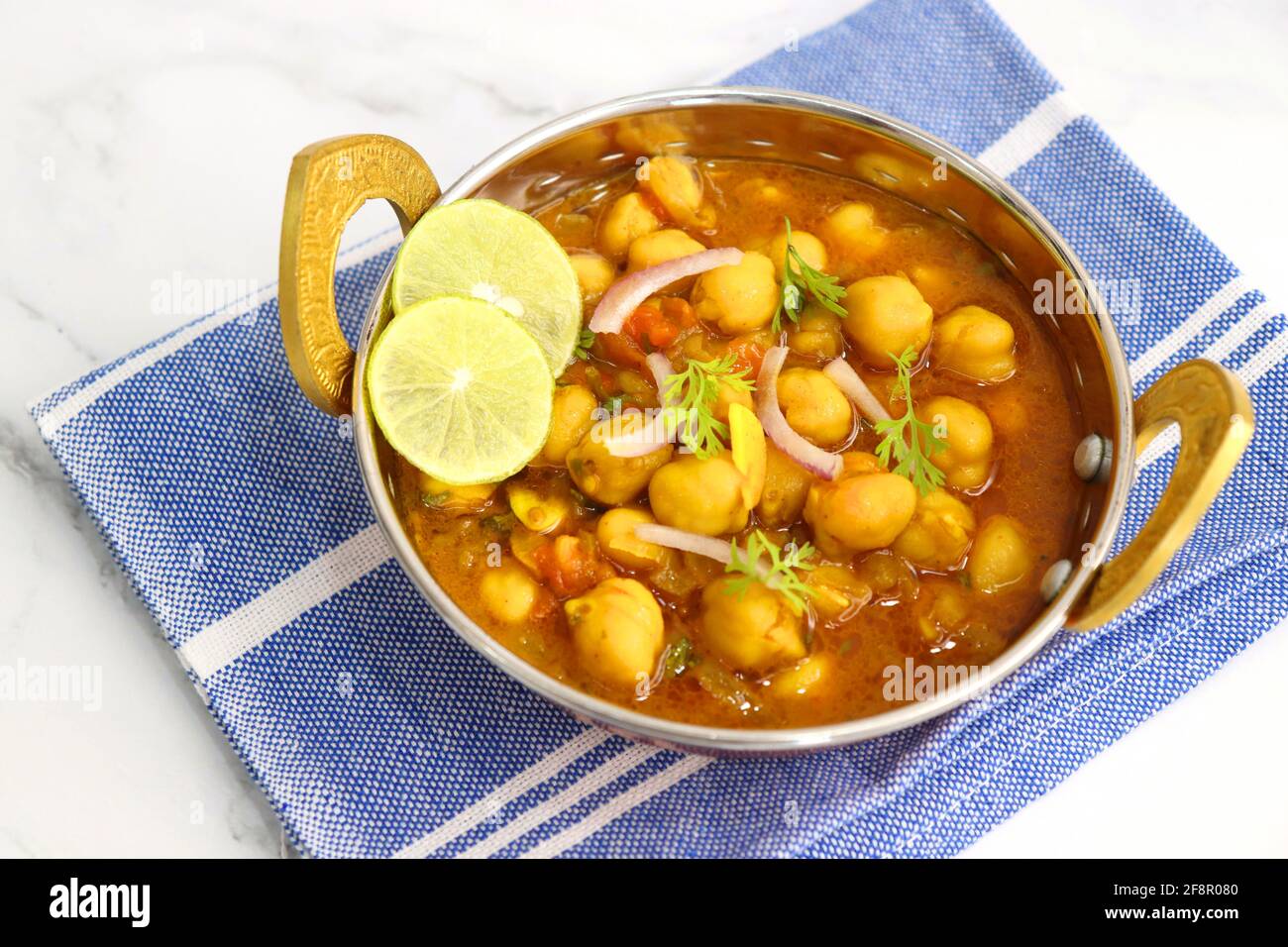 Indian food. Fresh chickpea masala, Chole masala curry, traditional