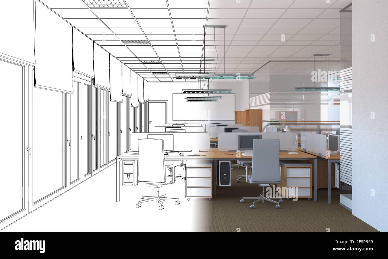 office, interior visualization, 3D illustration Stock Photo - Alamy