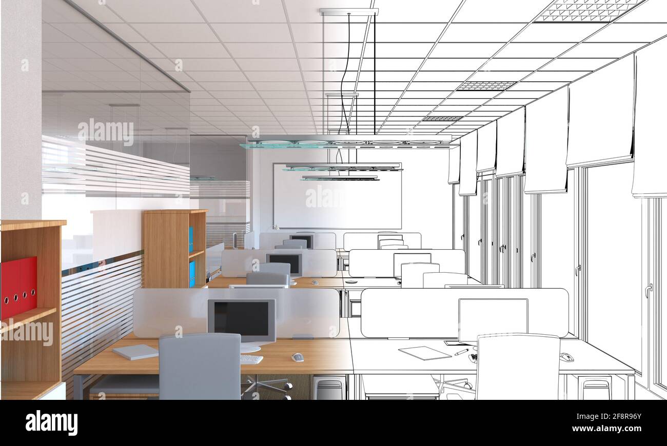 office, interior visualization, 3D illustration Stock Photo - Alamy