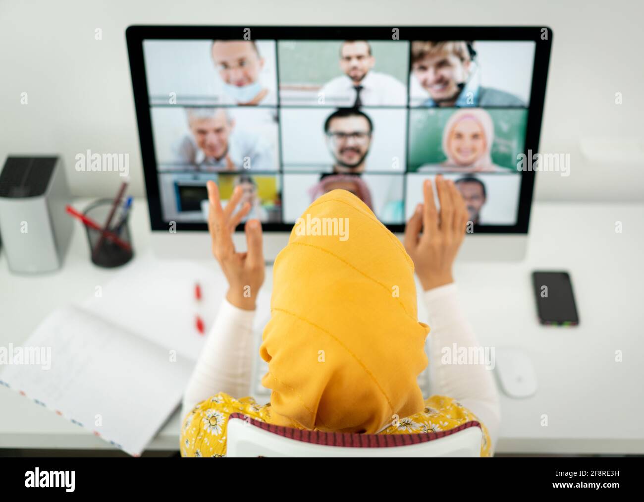 Middle Eastern businesswoman having the online conference Stock Photo