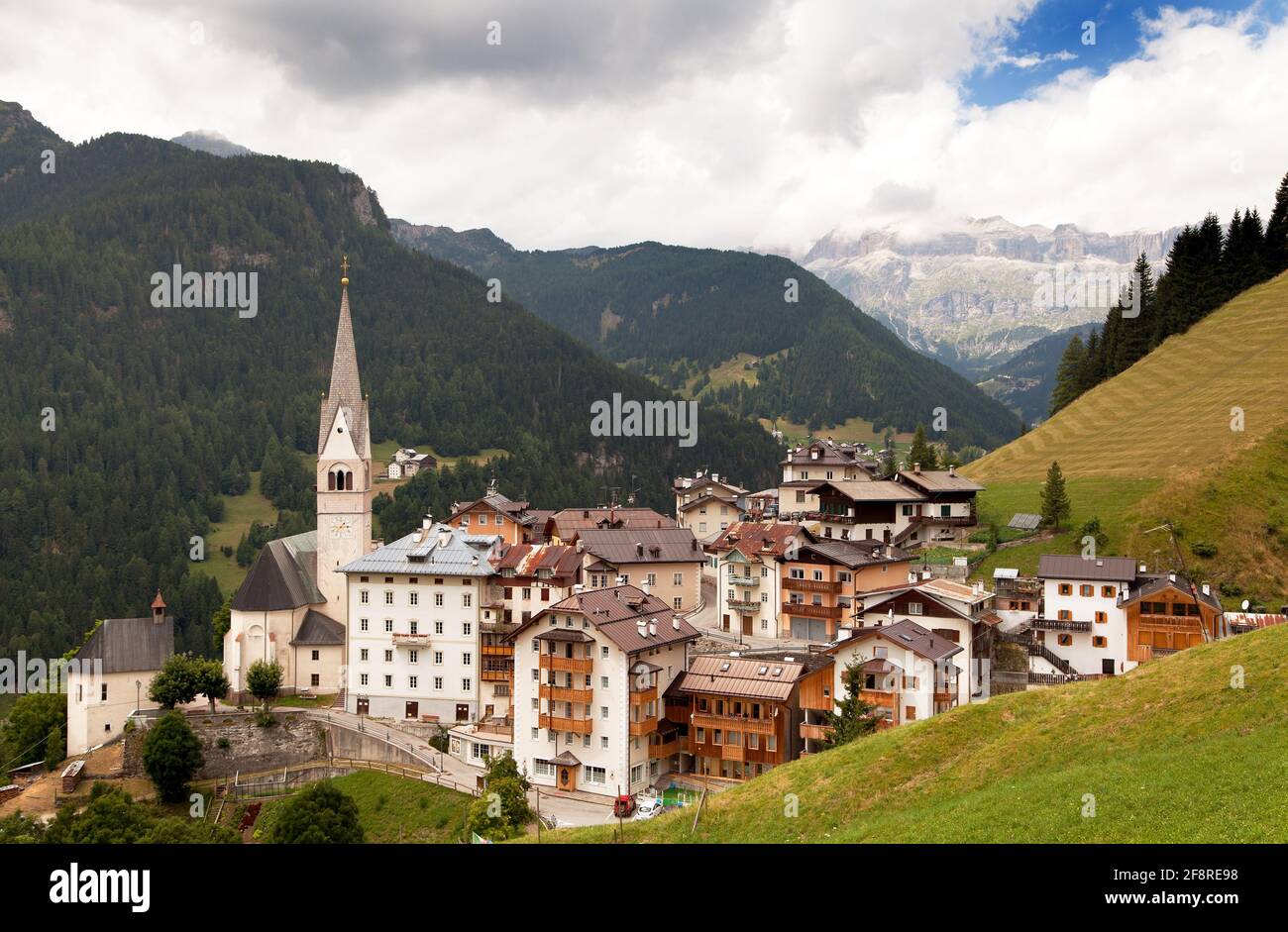Pieve di Livinallongo or Buchenstein - beautiful village in, Dolomiten mountains, South Tirol, Italien Alps Stock Photo
