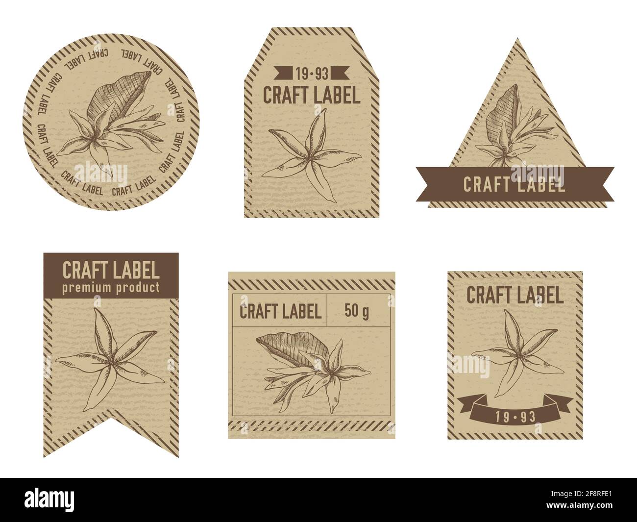 Craft labels vintage design with illustration of hancornia Stock Vector