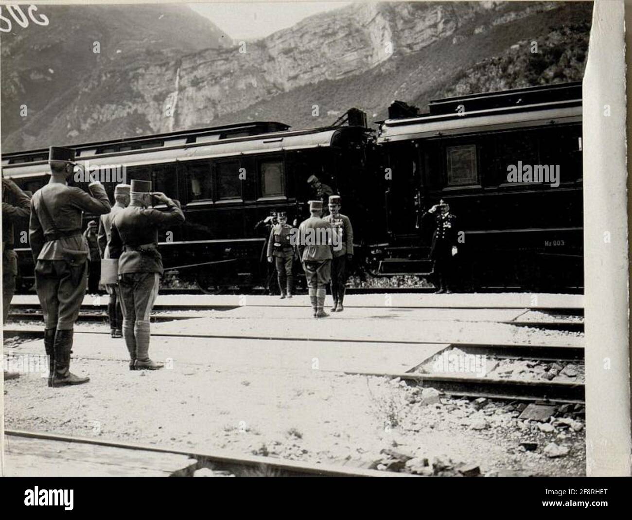 Arrival Sr. Majesty Kaiser Karl I at Bahnhofe Trento. Stock Photo