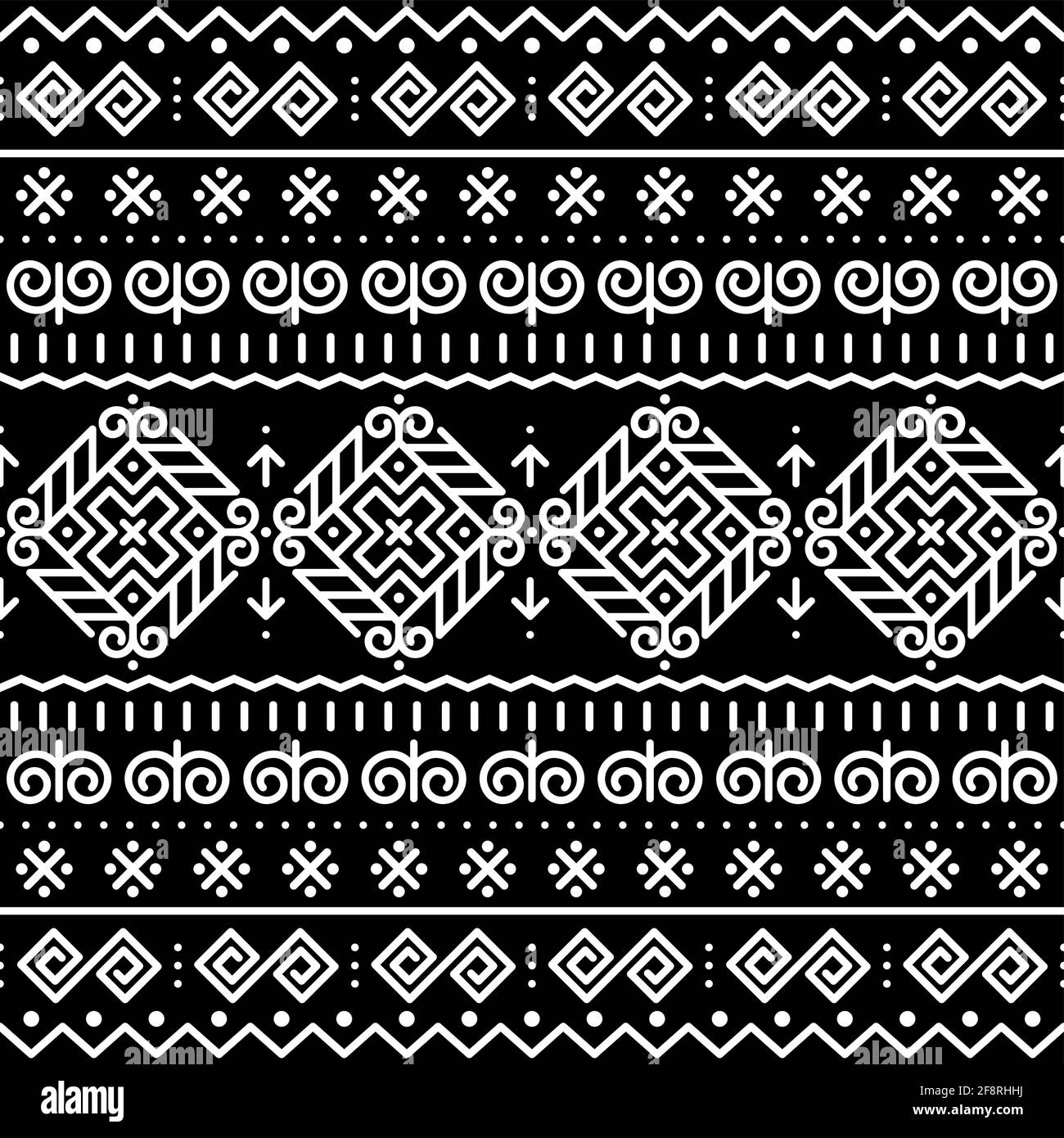 Slovak folk art vector seamless pattern with ethnic, tribal geometric shapes - inspired by traditional painted art from village Cicmany in Zilina regi Stock Vector