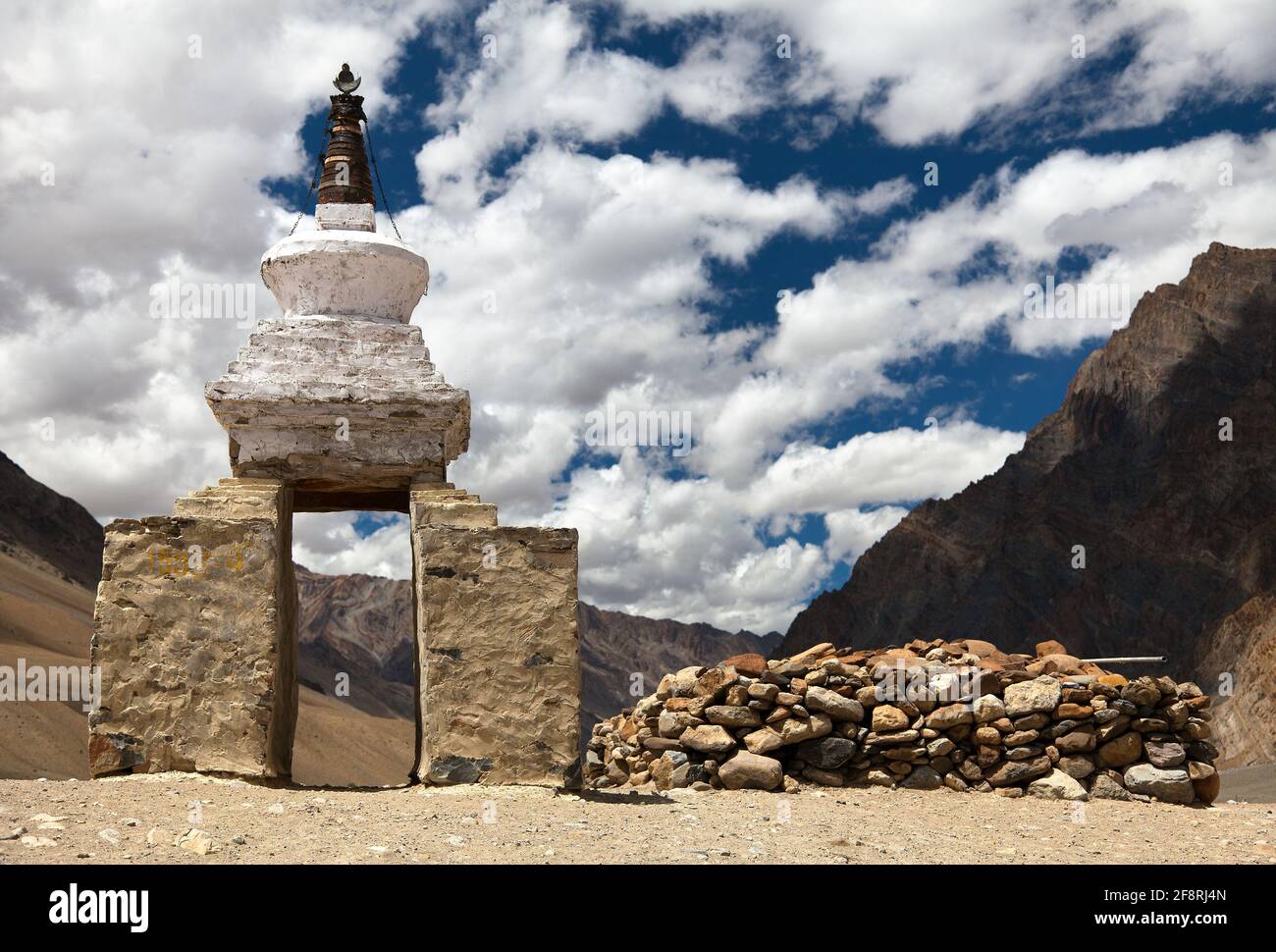 View of stupa in Zanskar valley near Karsha gompa, ladakh, Jammu and Kashmir, India Stock Photo
