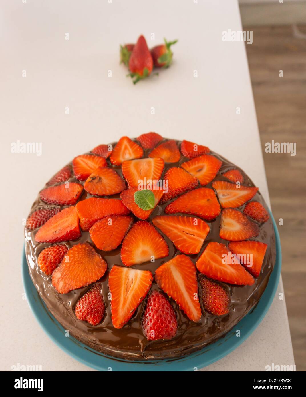 strawberry shortcake with chocolate Stock Photo