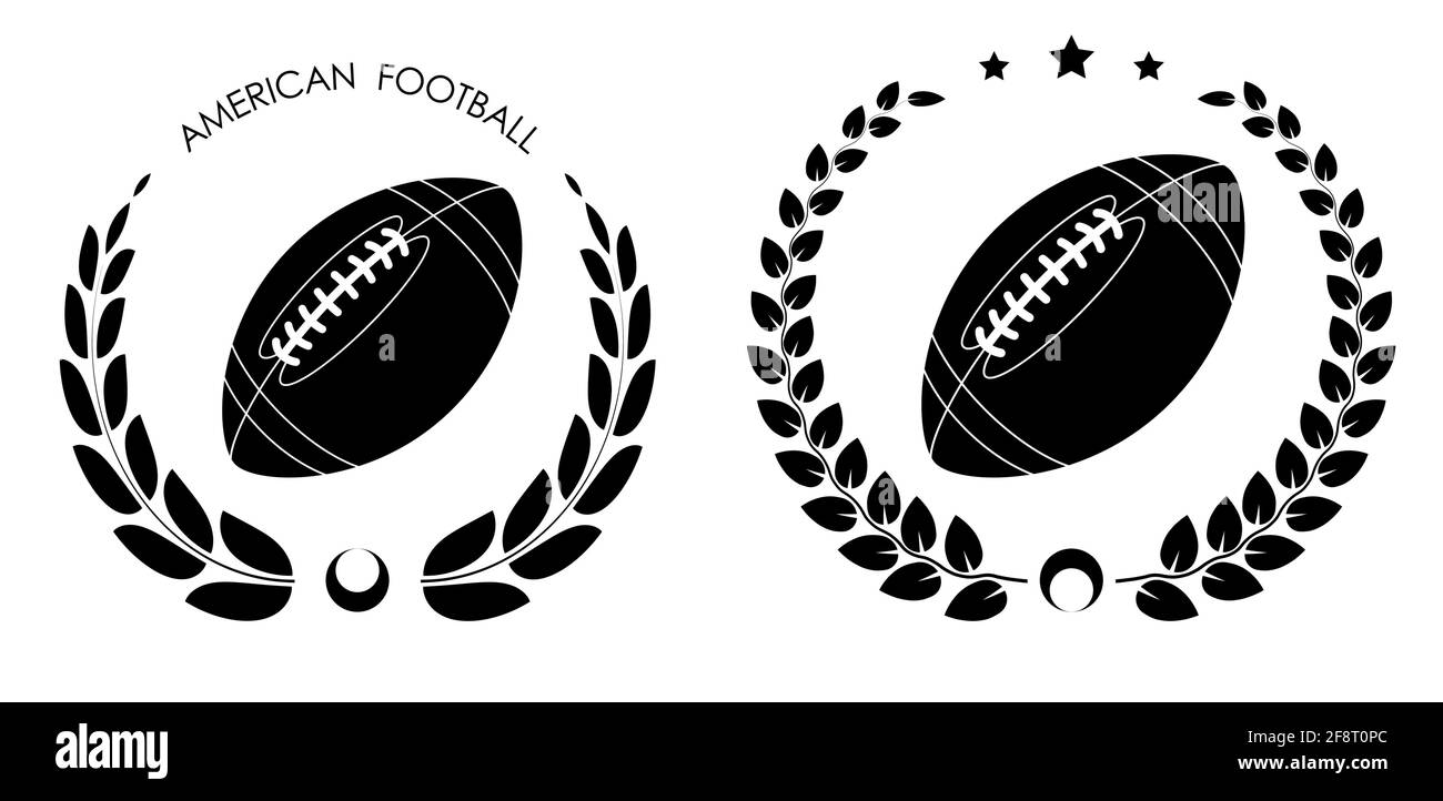 symbol, emblem sports ball for American football with laurel wreath for competition. Sports equipment. Active lifestyle. Vector Stock Vector