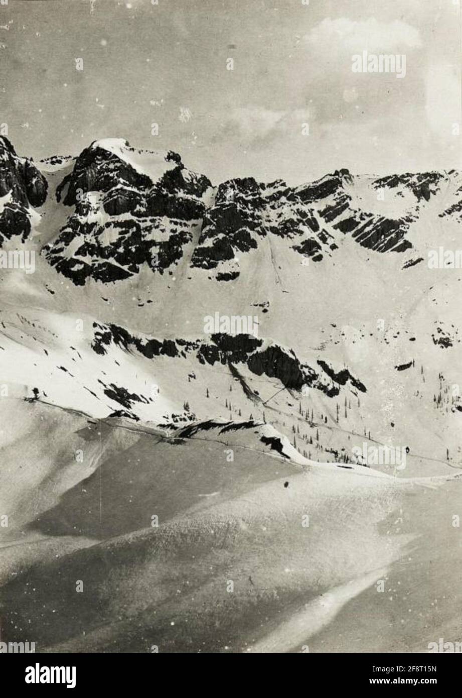 Panoramic view Viewpoint Varos: Contrins, Own Cadin Tips Col Ombert. (2 TES participation to wk1 alb14 04006). Stock Photo