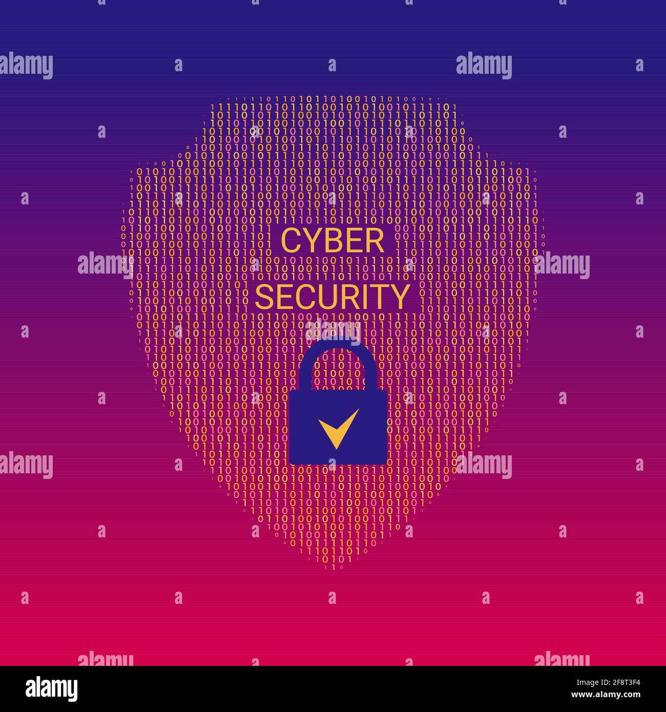 Cyber security modern digital technology concept vector illustration. Binary shield information protection symbol. Red blue gradient background. Stock Vector
