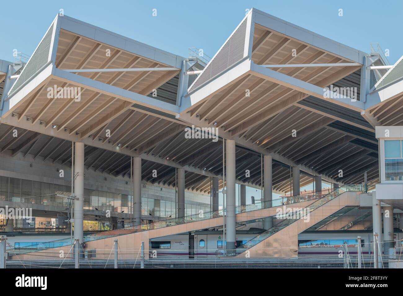 MADRID, SPAIN - Apr 09, 2021: Techo geometrico de la estacion de Atocha en Madrid Stock Photo