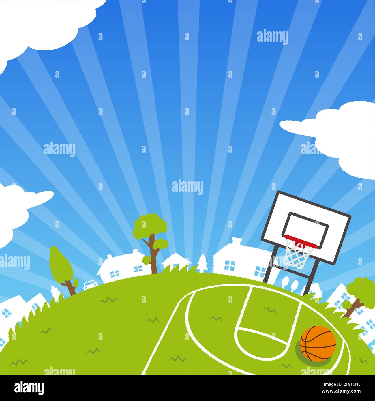 Semicircular grass Square  ( basketball court ) vector banner illustration | square type Stock Vector