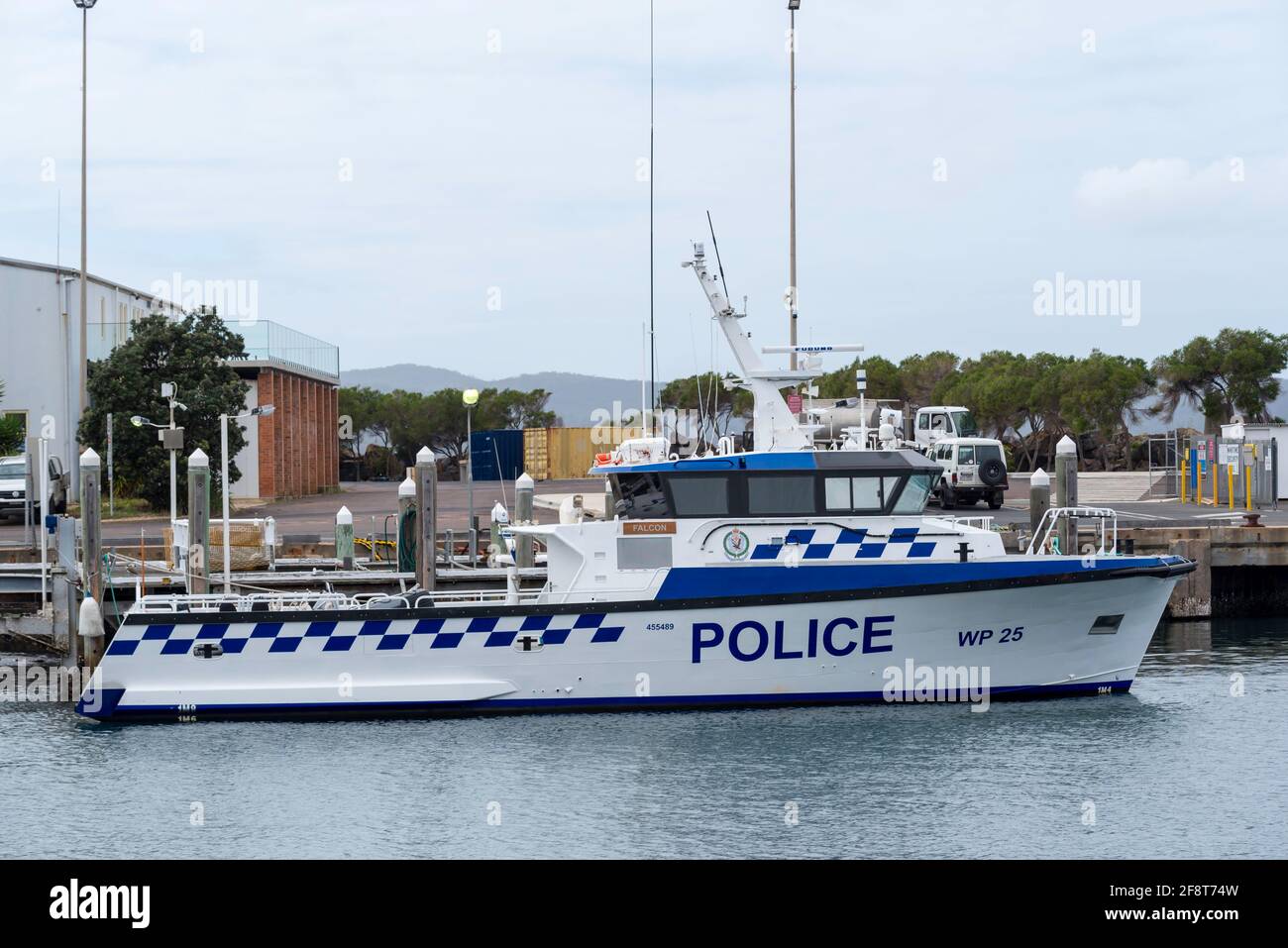 NSW Police boat Falcon is a 20m Class 2 monohull patrol vessel with a 700nm range for off shore patrols over 3 days with up to 8 crew in Australia Stock Photo