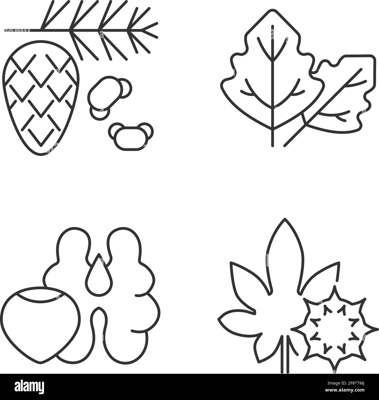 Cause of allergic reaction linear icons set Stock Vector