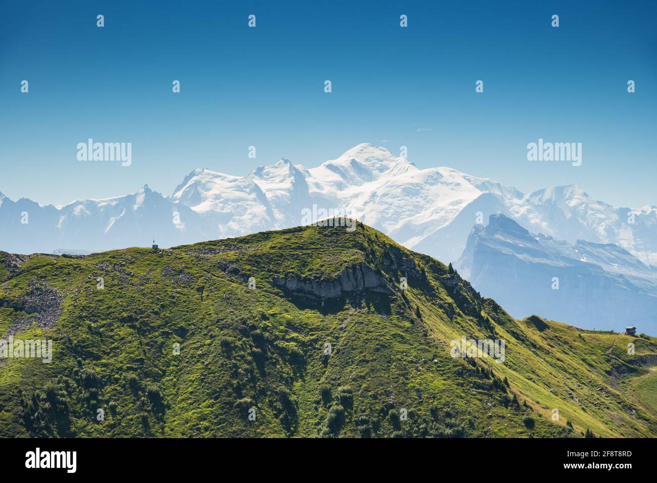 Beautiful Alpine landscape with view of snowed Mont Blanc in French ...