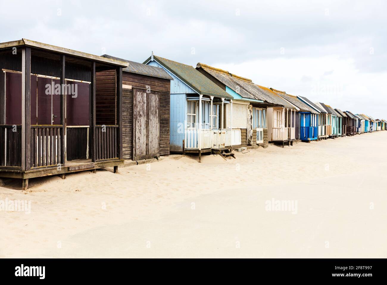 Sandilands beach huts, Sandilands chalets, beach huts, chalets, Sandilands, Sutton on sea, Lincolnshire, UK, Sandilands chalets, Sandilands beach Stock Photo
