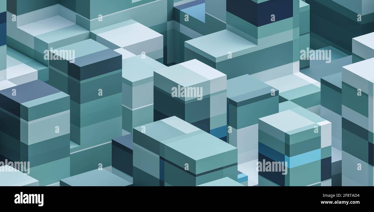 abstract cube geometric shape compositin with different shades of blue ...