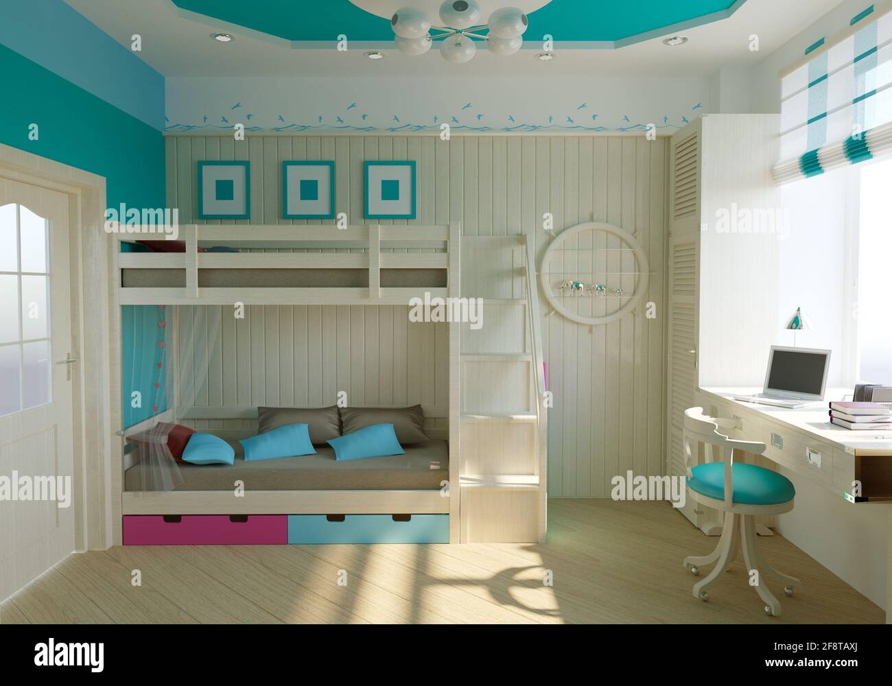 children's room, child's room, interior visualization, 3D illustration ...