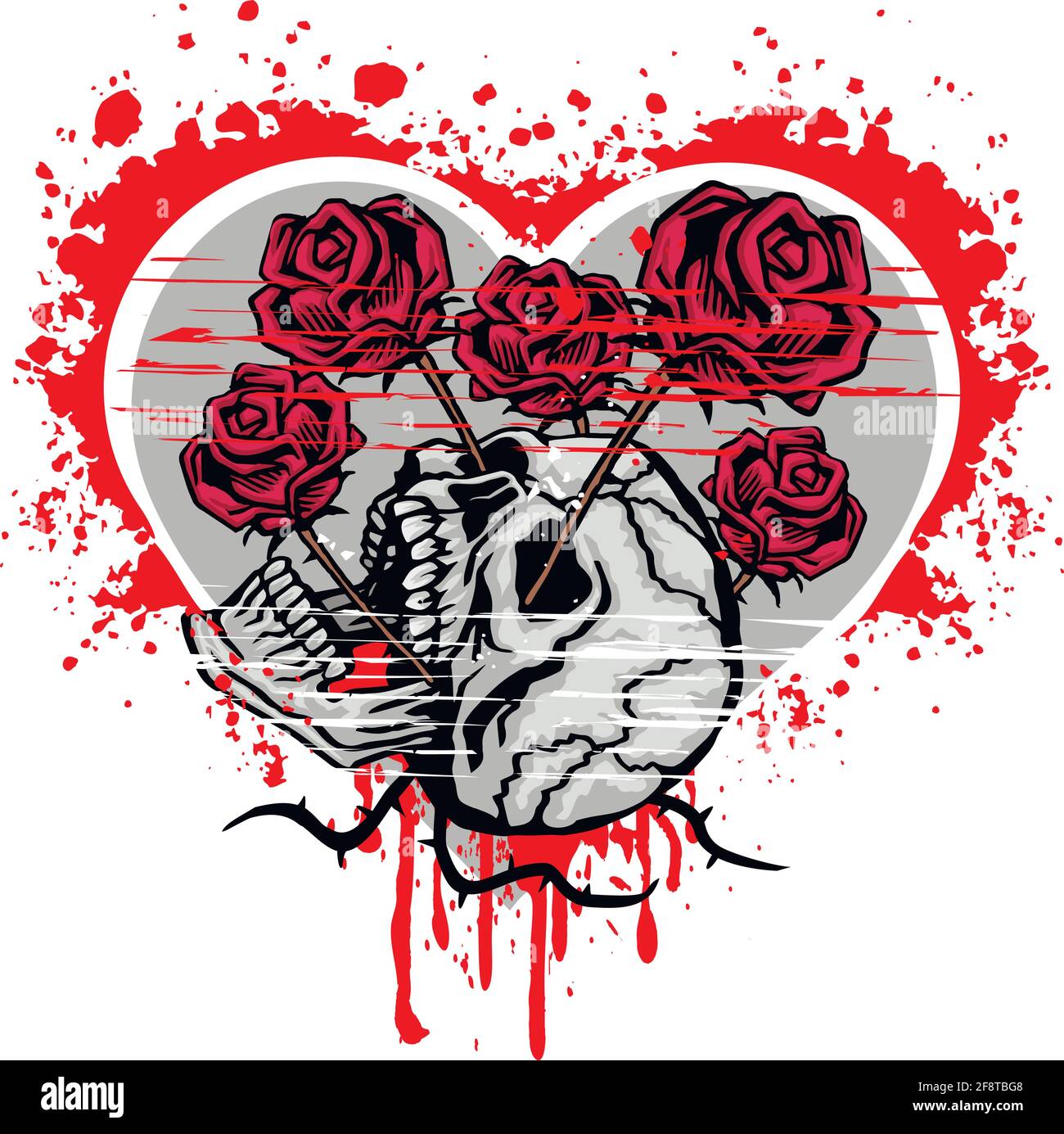 Gothic sign with skull heart, grunge vintage design t shirts Stock Vector