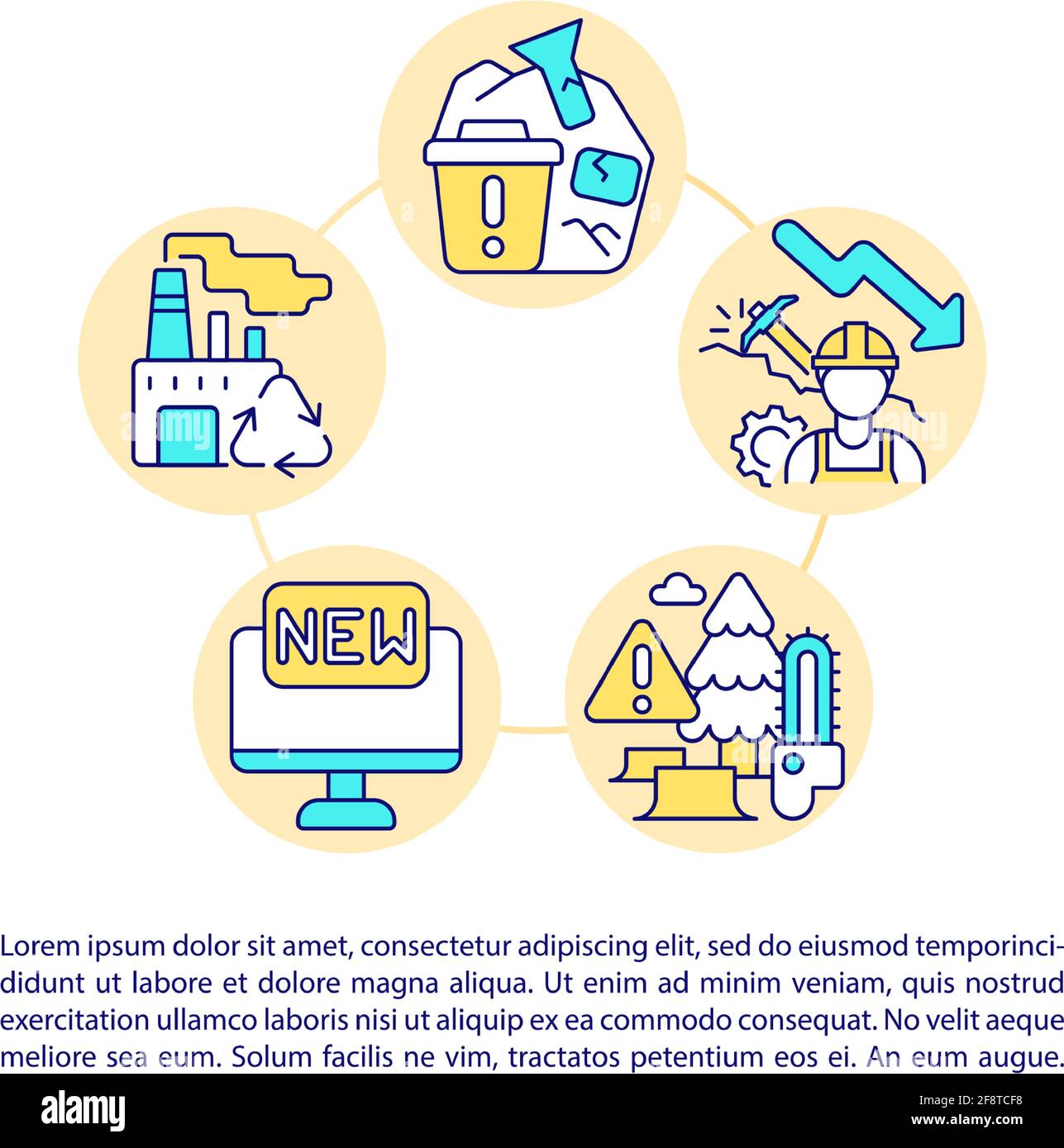 Decreased raw materials consumption concept line icons with text Stock