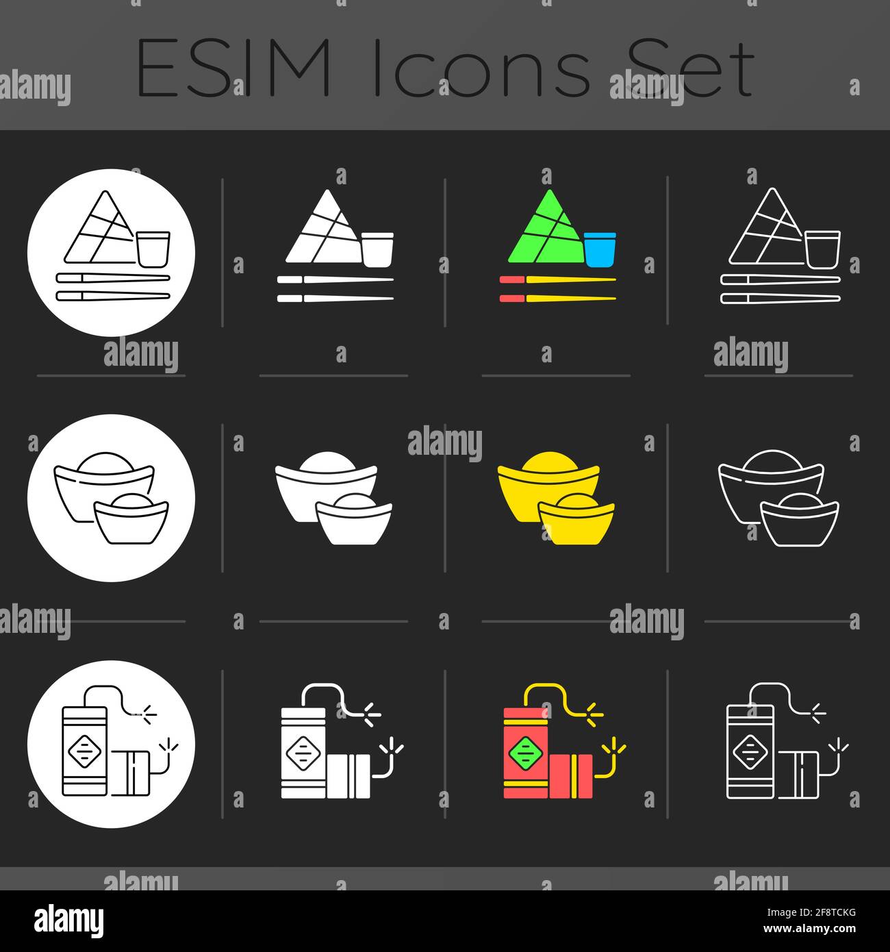 China national holidays dark theme icons set Stock Vector Image & Art ...