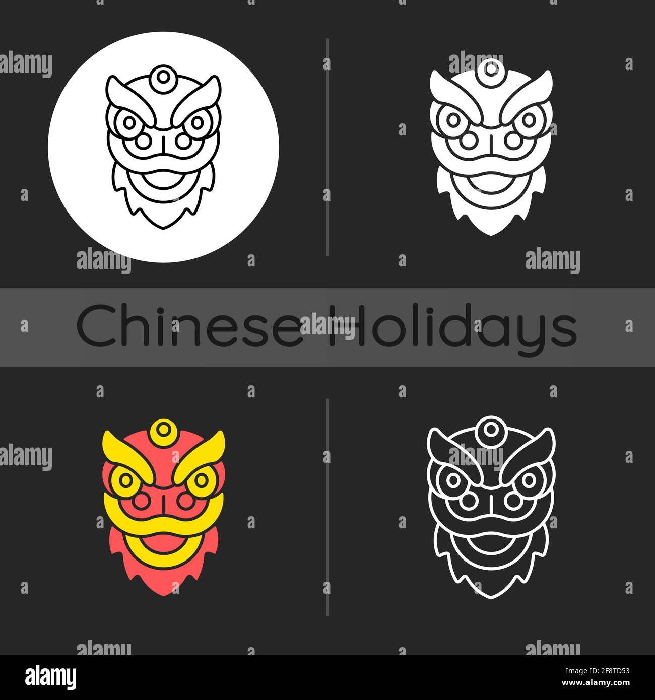 Dragon dance dark theme icon Stock Vector