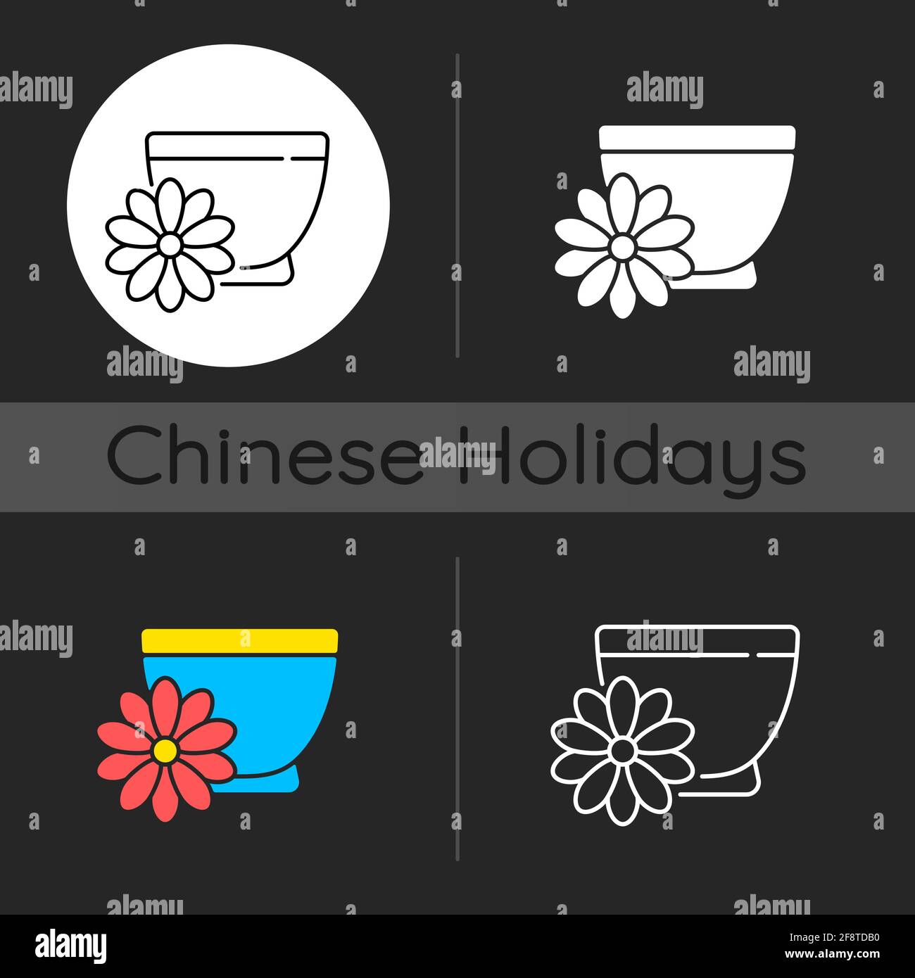 Chrysanthemum tea dark theme icon Stock Vector