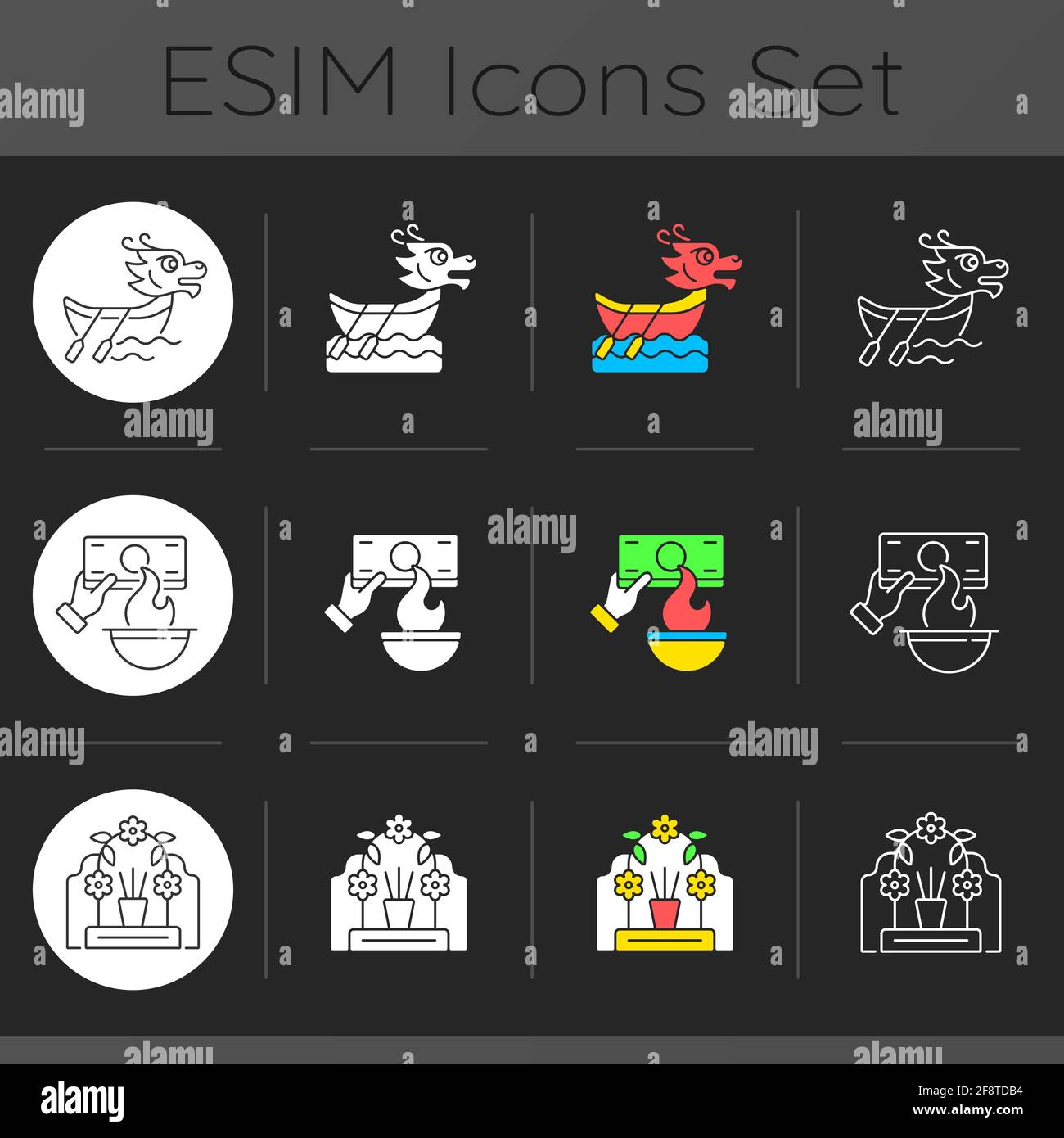 China national holidays dark theme icons set Stock Vector Image & Art ...