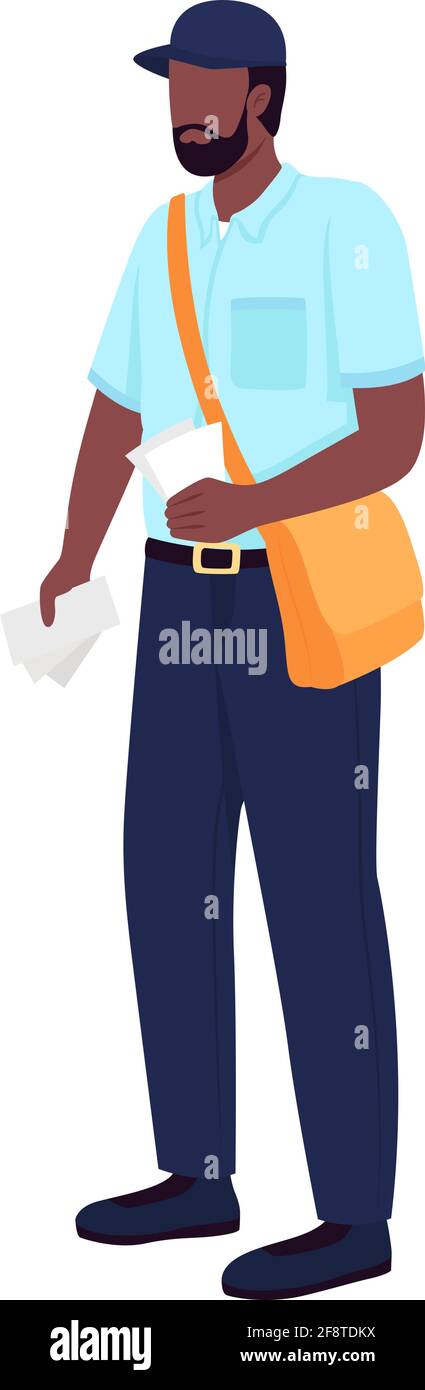 African american postman flat color vector faceless character Stock Vector