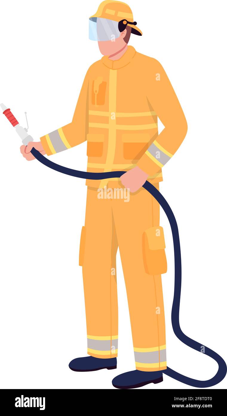 Firefighter with hose flat color vector faceless character Stock Vector ...