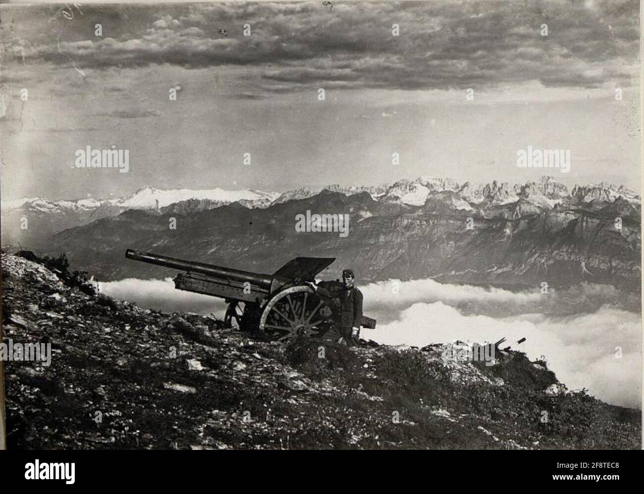 105 mm German heavy cannon in the Brenta group. Stock Photo