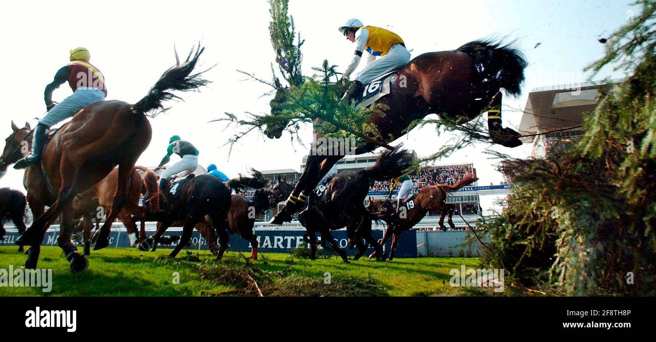 RACING AINTREE 1ST DAY 4/4/2002 THE FOX HUNTERS OVER THE WATER PICTURE DAVID ASHDOWN.RACING AINTREE Stock Photo