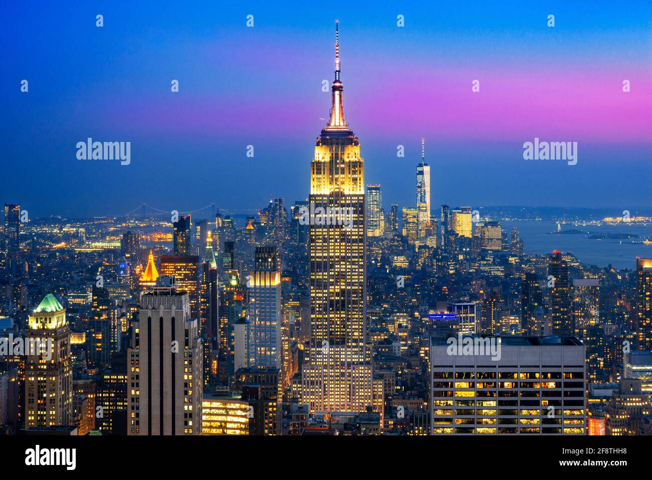 Empire State Building and Midtown Manhattan Skyline New York USA Picture taken from Top of the Rock Observatory.    Empire State Building seen from To Stock Photo