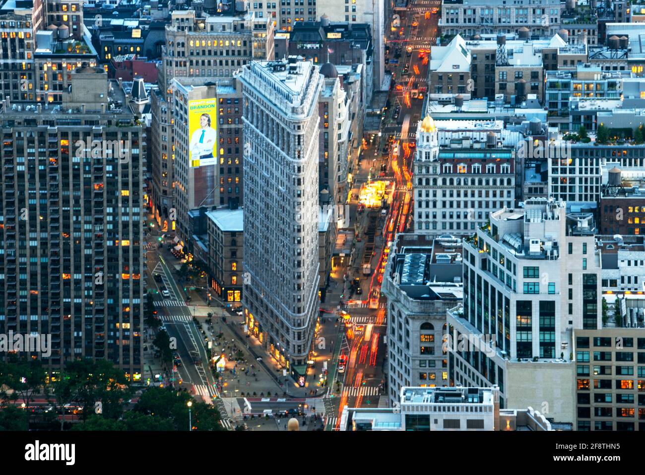 Aerial Views of Flatiron building and Flatiron district from Empire State building New York. Stock Photo