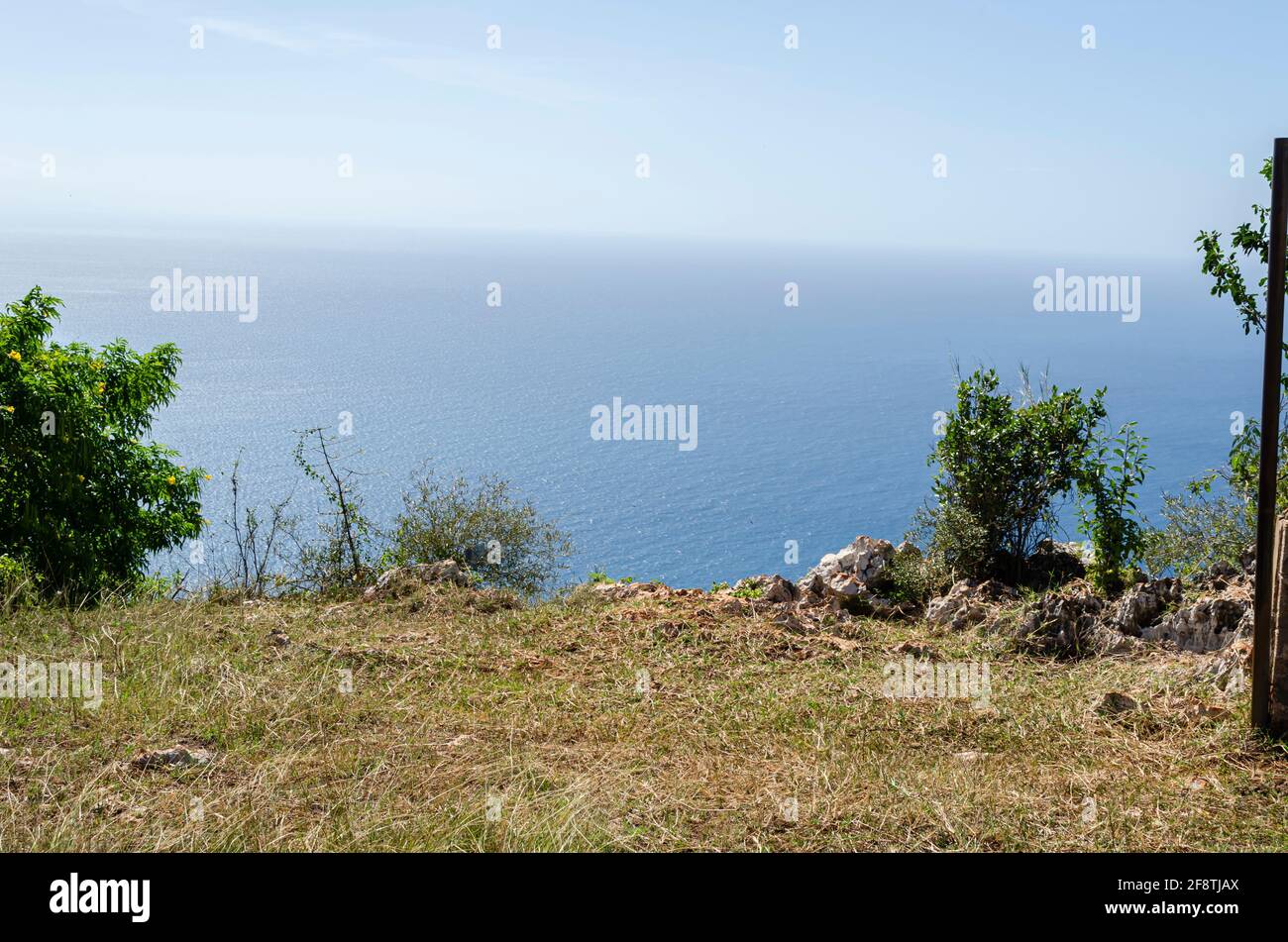 Blue Sea And Sky At Lovers Leap Jamaica Stock Photo