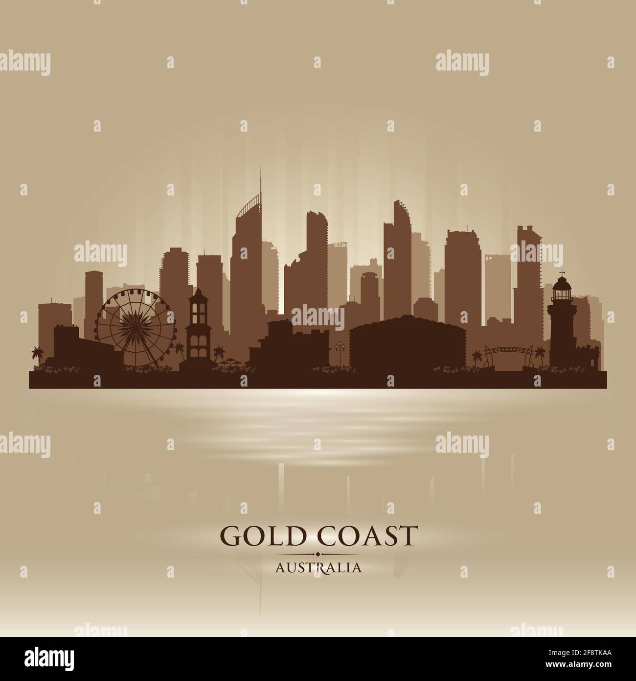 Gold Coast Australia city skyline vector silhouette illustration Stock Vector