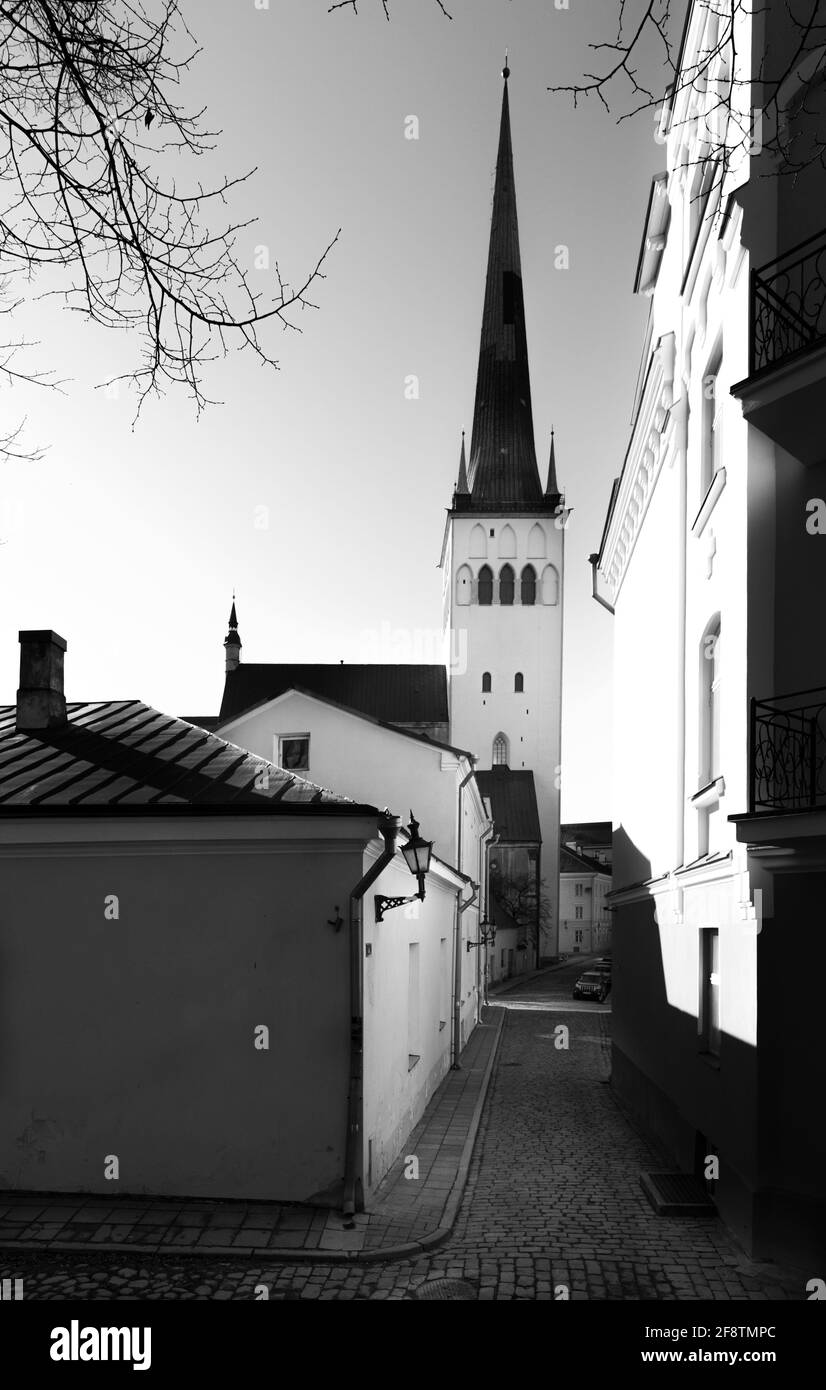 Tallinn, Estonia, 24th March 2021: beautiful medieval buildings of Tallinn old town in Estonia Stock Photo
