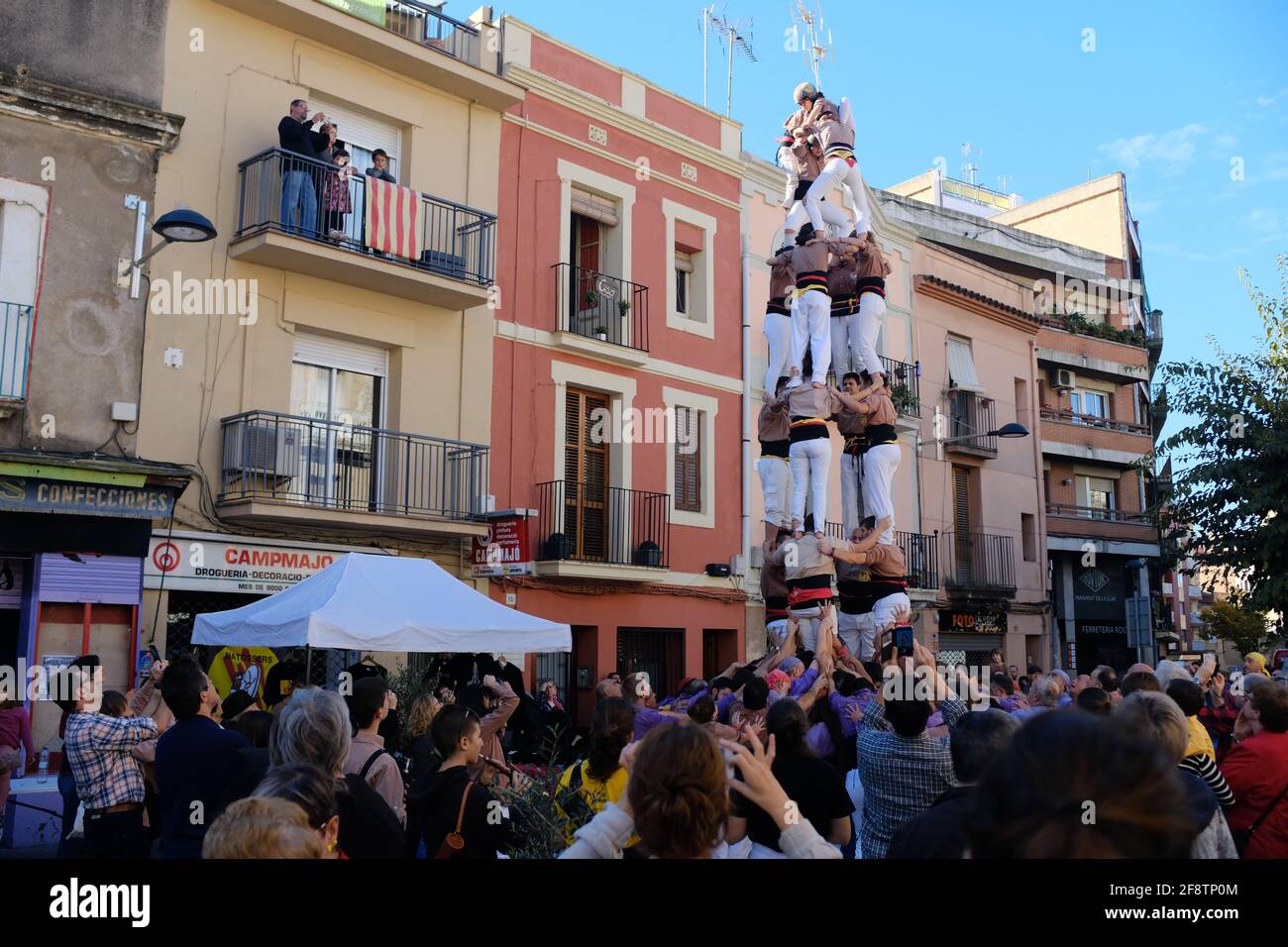 MOLINS DE REI, BARCELONA, SPAIN - NOVEMBER 2018: The Matossers of Molin De Rei, performing in the town centre. Stock Photo