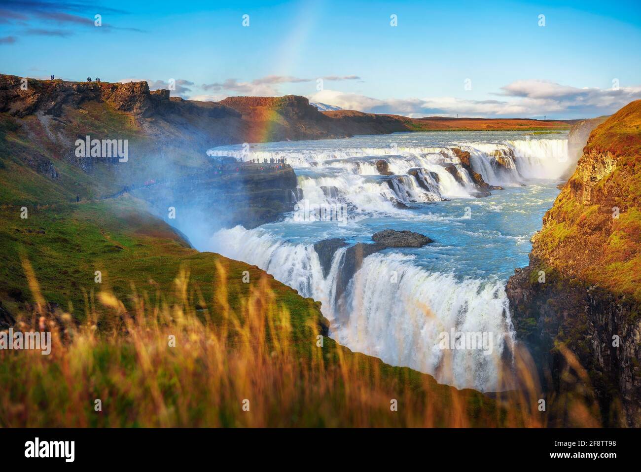 Gullfoss waterfall and the Olfusa river in southwest Iceland with a rainbow Stock Photo