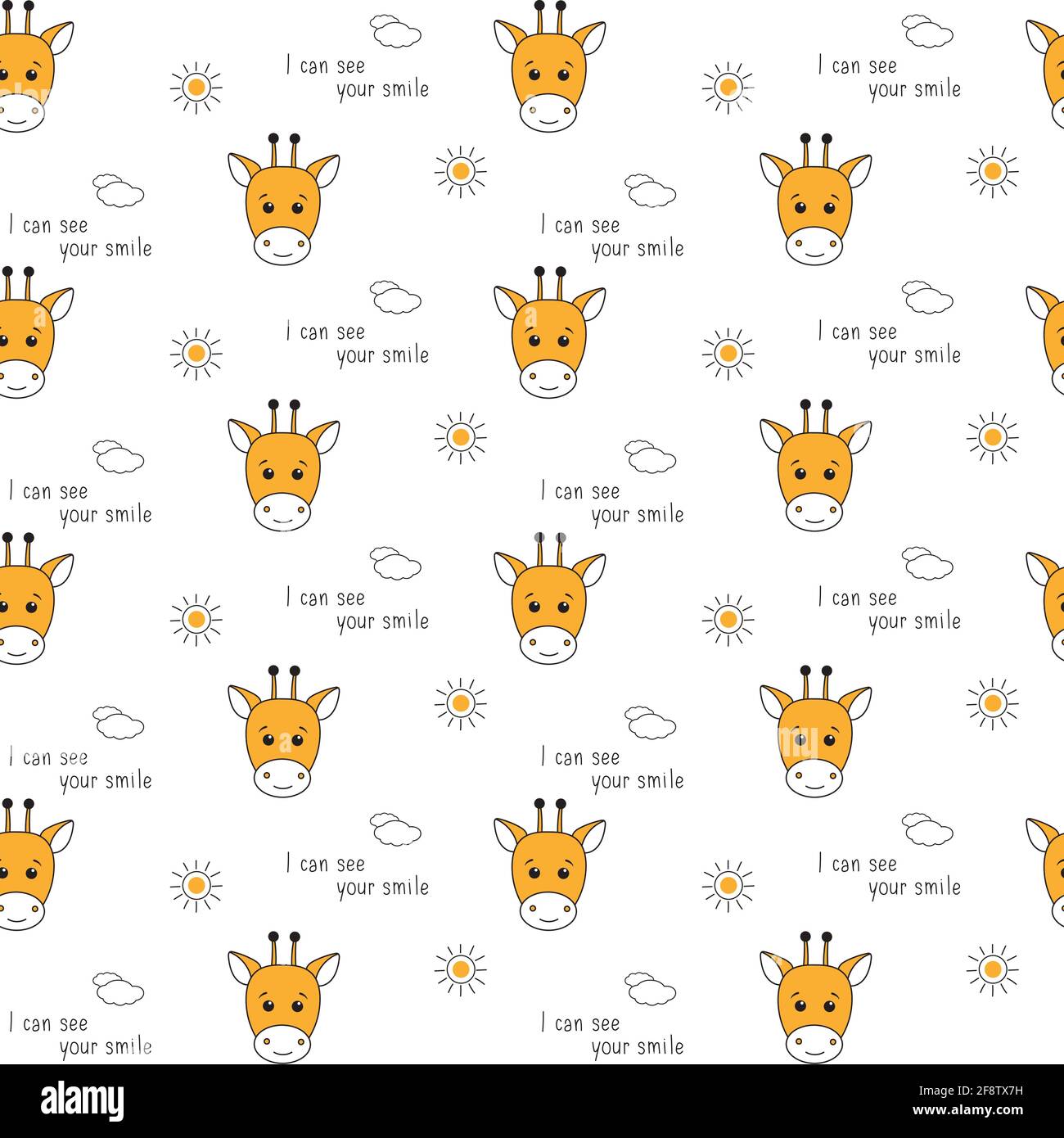 beautiful vector pattern with head giraffes, cute smiling face, with text. Stock Vector