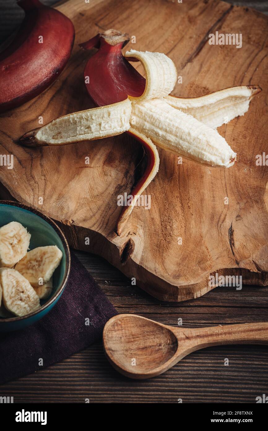 Delicious fresh raw red bananas from South America Stock Photo Alamy
