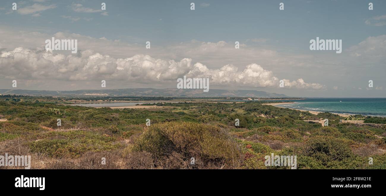 Panoramic view of the Vendicari Natural Reserve, Syracuse province, Sicily, Italy. Stock Photo