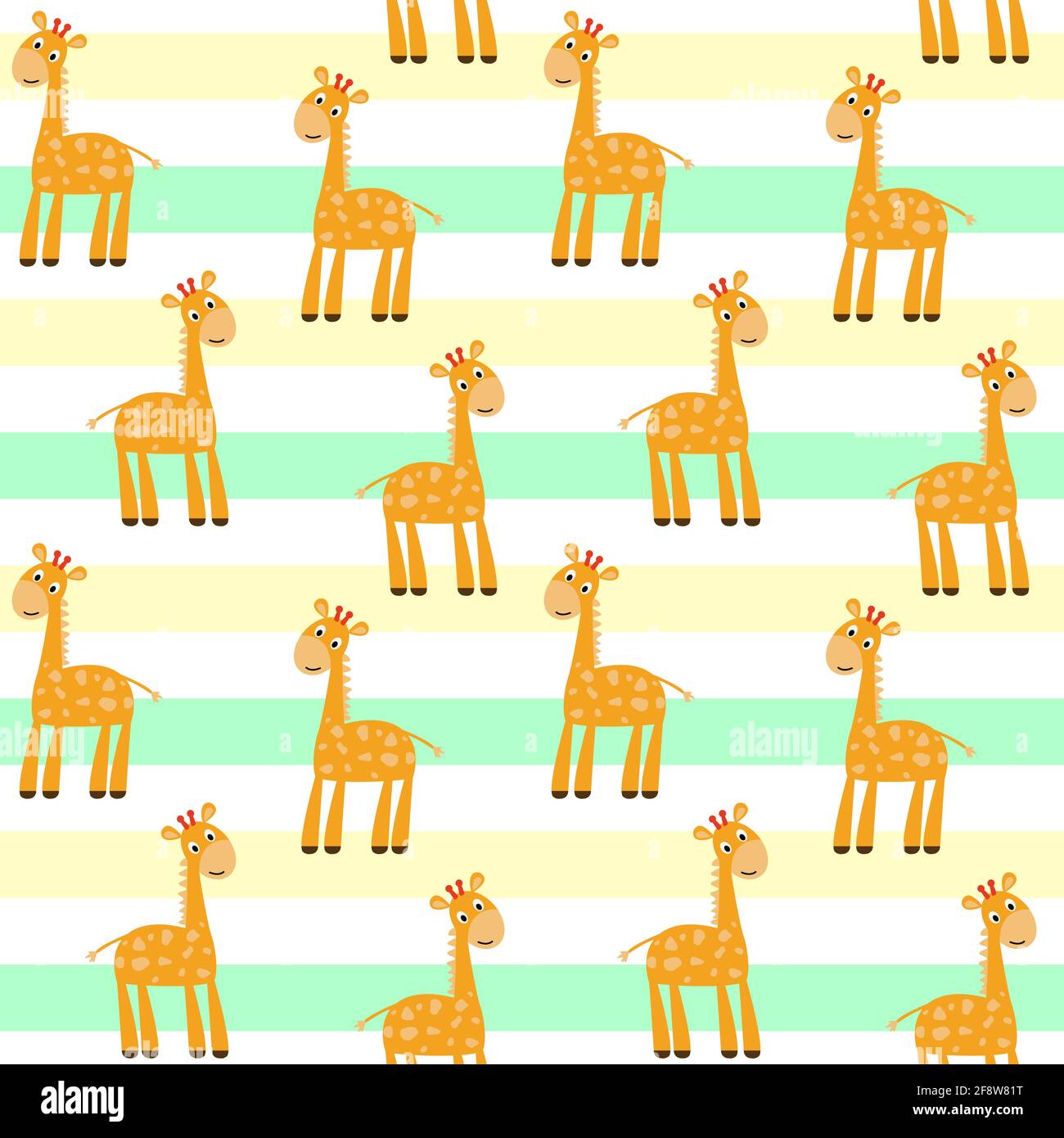 Pattern with giraffes. Safari animals, solid pattern. Childrens cute characters. Background with stripes and animals. Vector,template for childrens de Stock Vector