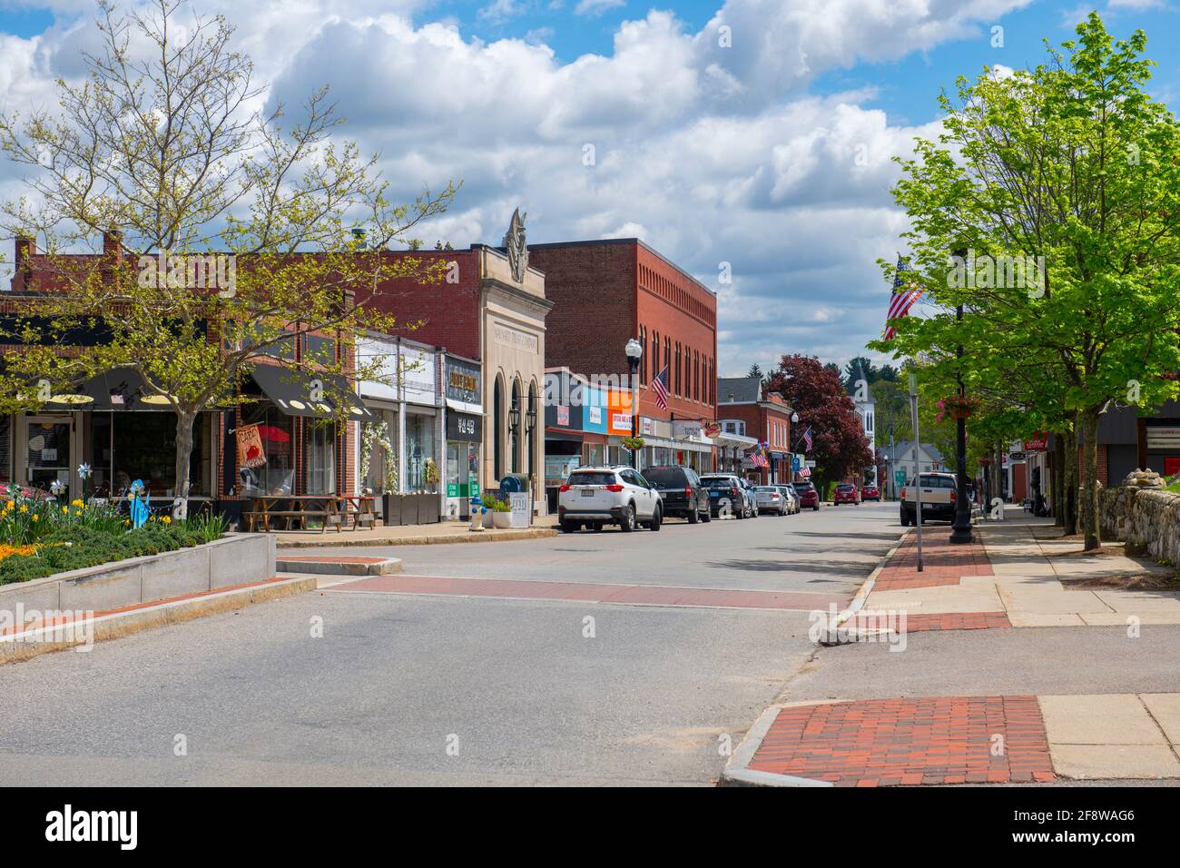 Historic commercial buildings on Edward Miller Square on Main Street in