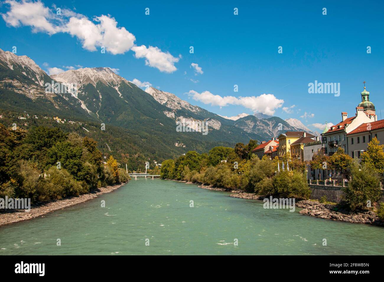 Dramatic view of the Alps in Innsbruck Austria from downtown on a nice sunny day Stock Photo