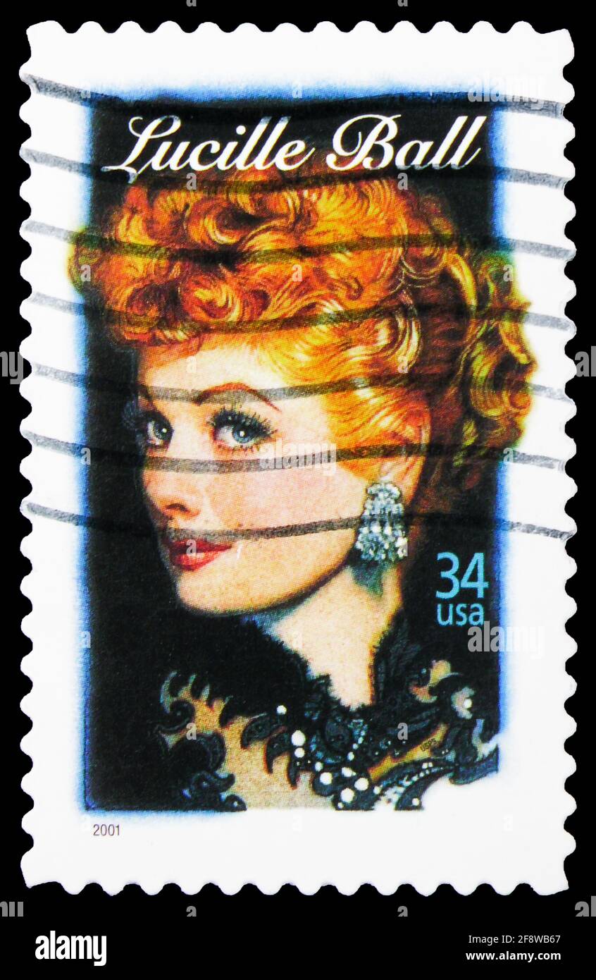 MOSCOW, RUSSIA - OCTOBER 1, 2019: Postage stamp printed in USA shows Lucille Ball, 34 c - United States cent, Legends of Hollywood serie, circa 2001 Stock Photo