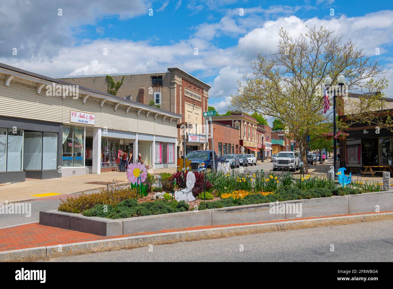 Historic commercial buildings on Edward Miller Square on Main Street in